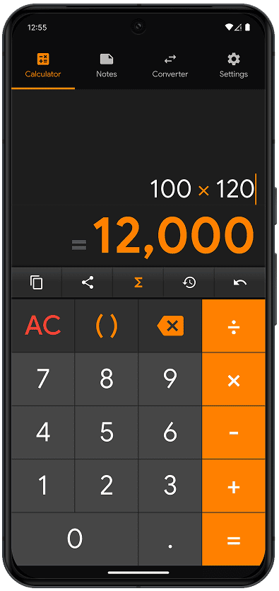 MinteCalc calculator screen